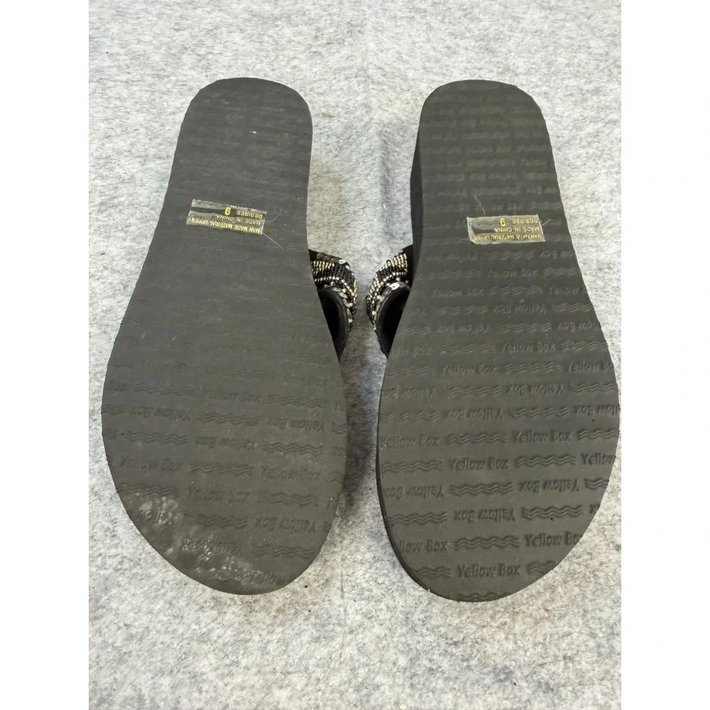 Yellow Box "Desiree" Black Sequin-Embellished Wedge Flip Flop Women's 9M - Picture 6 of 7